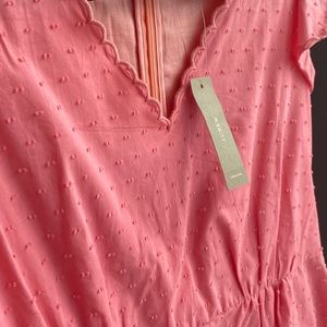 J.Crew Salmon/Pink, Scalloped V Neck, Clip Dot Peplum Blouse, Size 6P, NWT